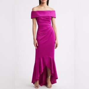 Eliza J Fuchsia Off-Shoulder High Low Dress Fuchsia